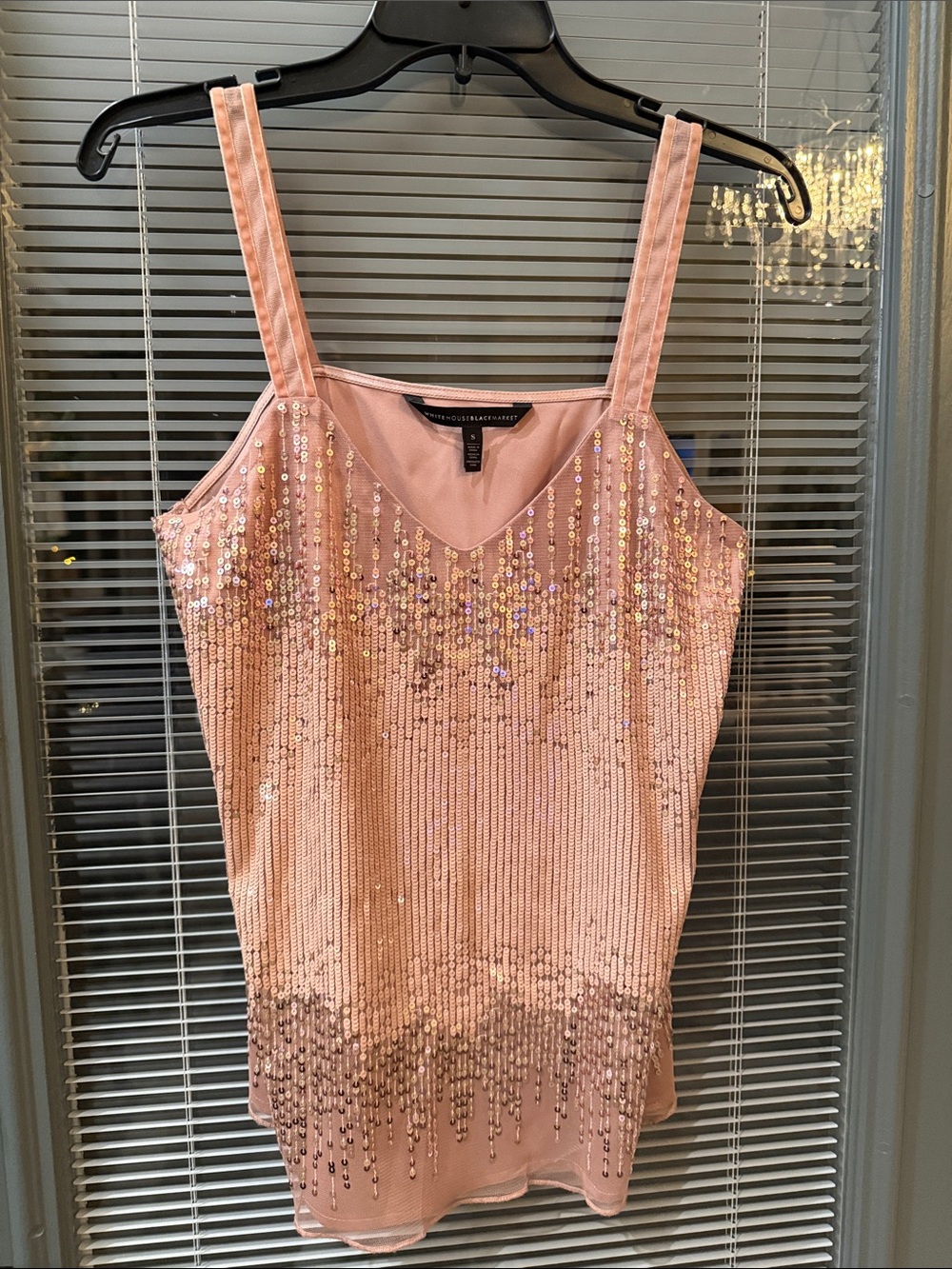 White House Black Market Rose Pink Sequin V-Neck Tank